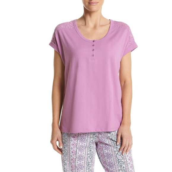 Womens Karen Neuburger Orchid Henley Style Pajama Top Size SMALL Lace insert NWT - Picture 1 of 2